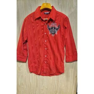 Vintage Double Vision Shirt‎ Mens XL Red Button Up Rockabilly Winged